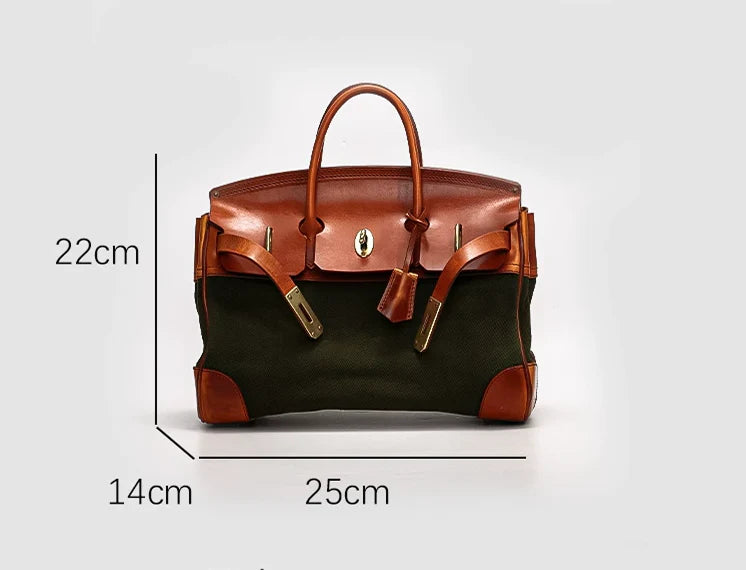 Two-Tone Canvas and Leather Handbag