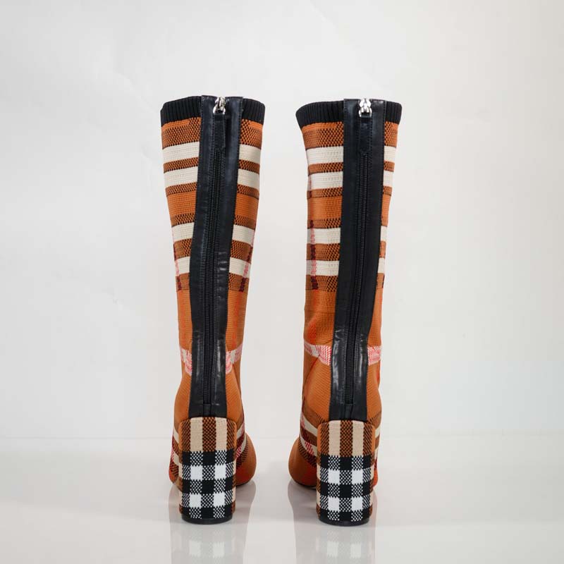 Stretchy Knit Mid Calf Boots