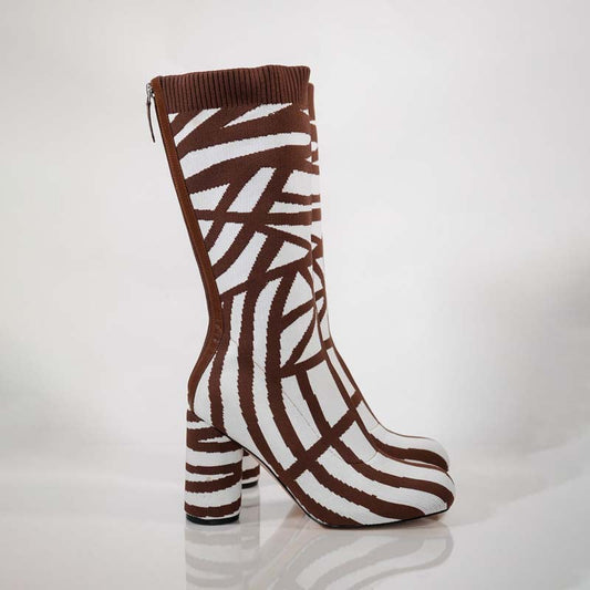 Stretchy Knit Mid Calf Boots