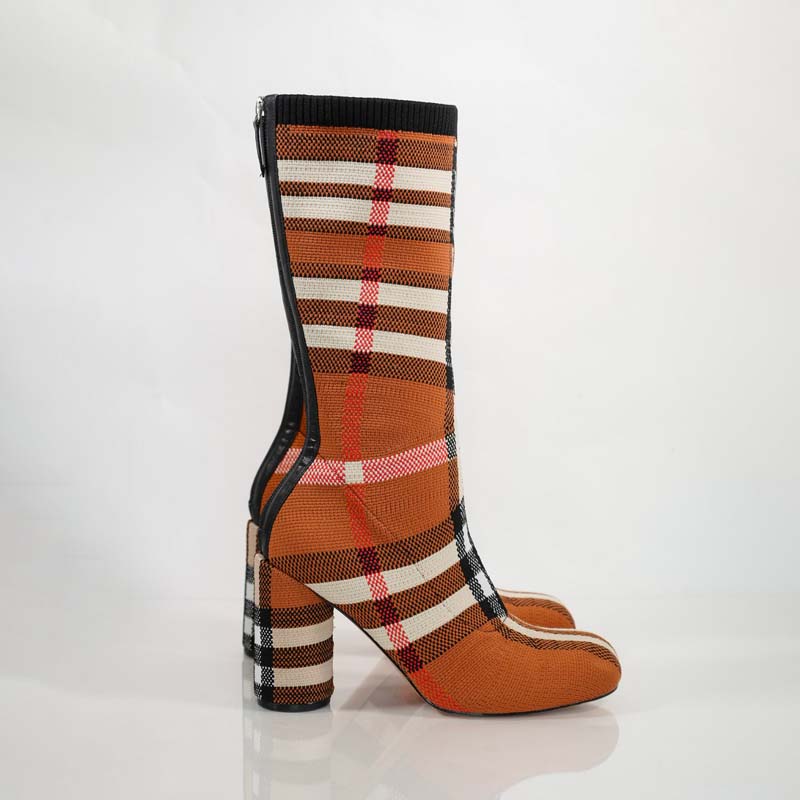 Stretchy Knit Mid Calf Boots