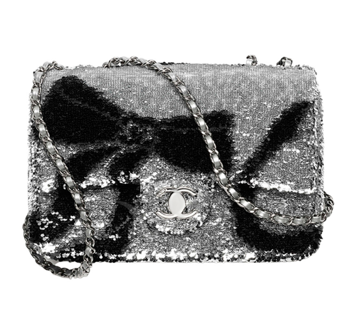 Bow Sequined Flap Bag