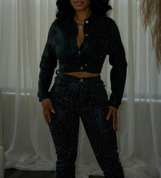 Rhinestone glitter denim jacket