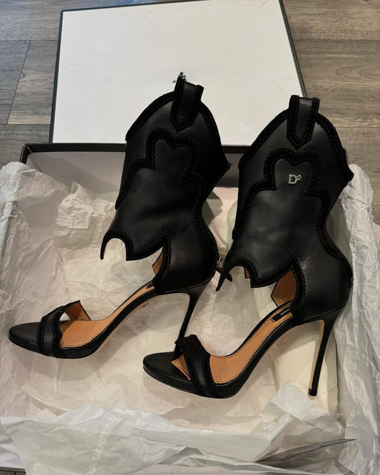 Black leather western heels