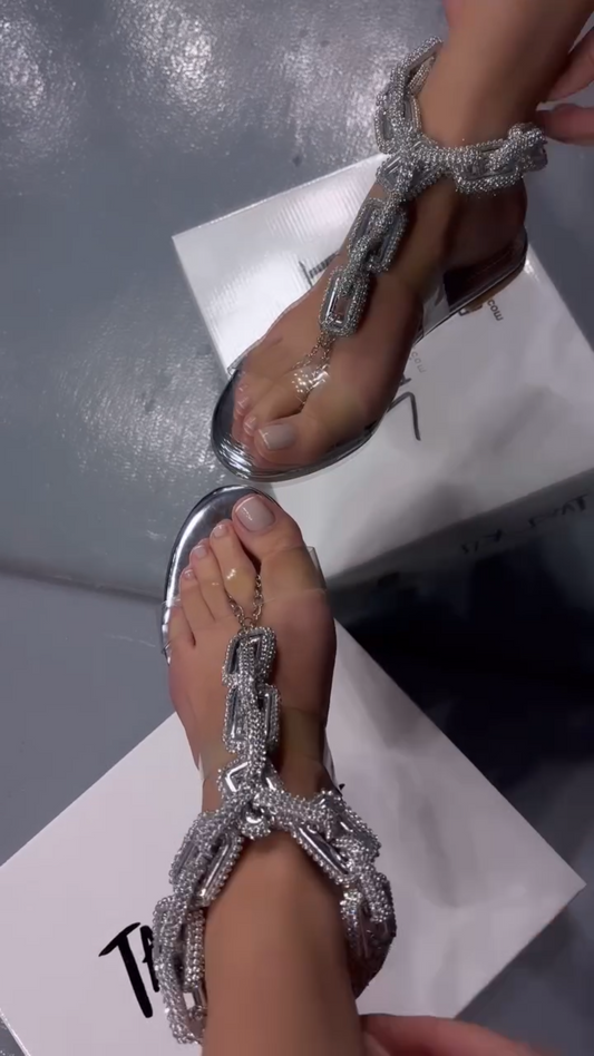 Rhinestone chain flat sandals