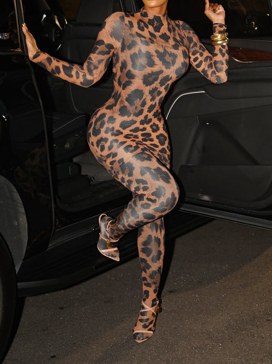 Leopard Print Mini Dress and Nude Print Leggings 2-Piece Set