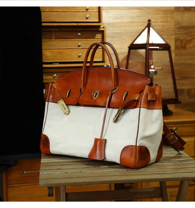 Two-Tone Canvas and Leather Handbag