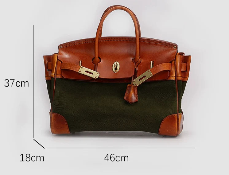 Two-Tone Canvas and Leather Handbag