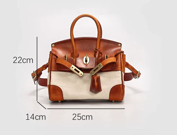 Two-Tone Canvas and Leather Handbag