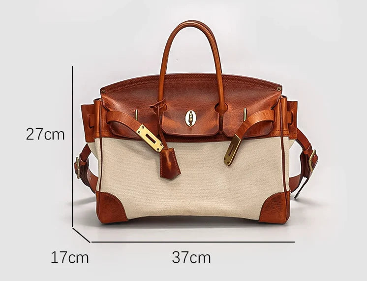 Two-Tone Canvas and Leather Handbag