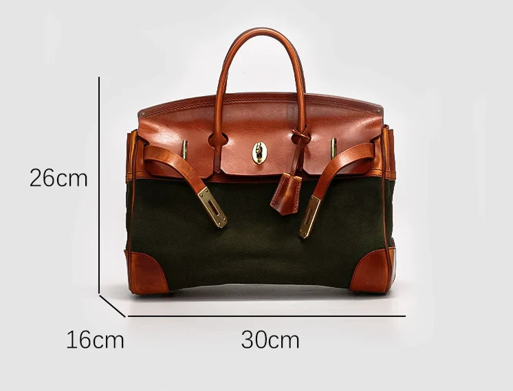 Two-Tone Canvas and Leather Handbag