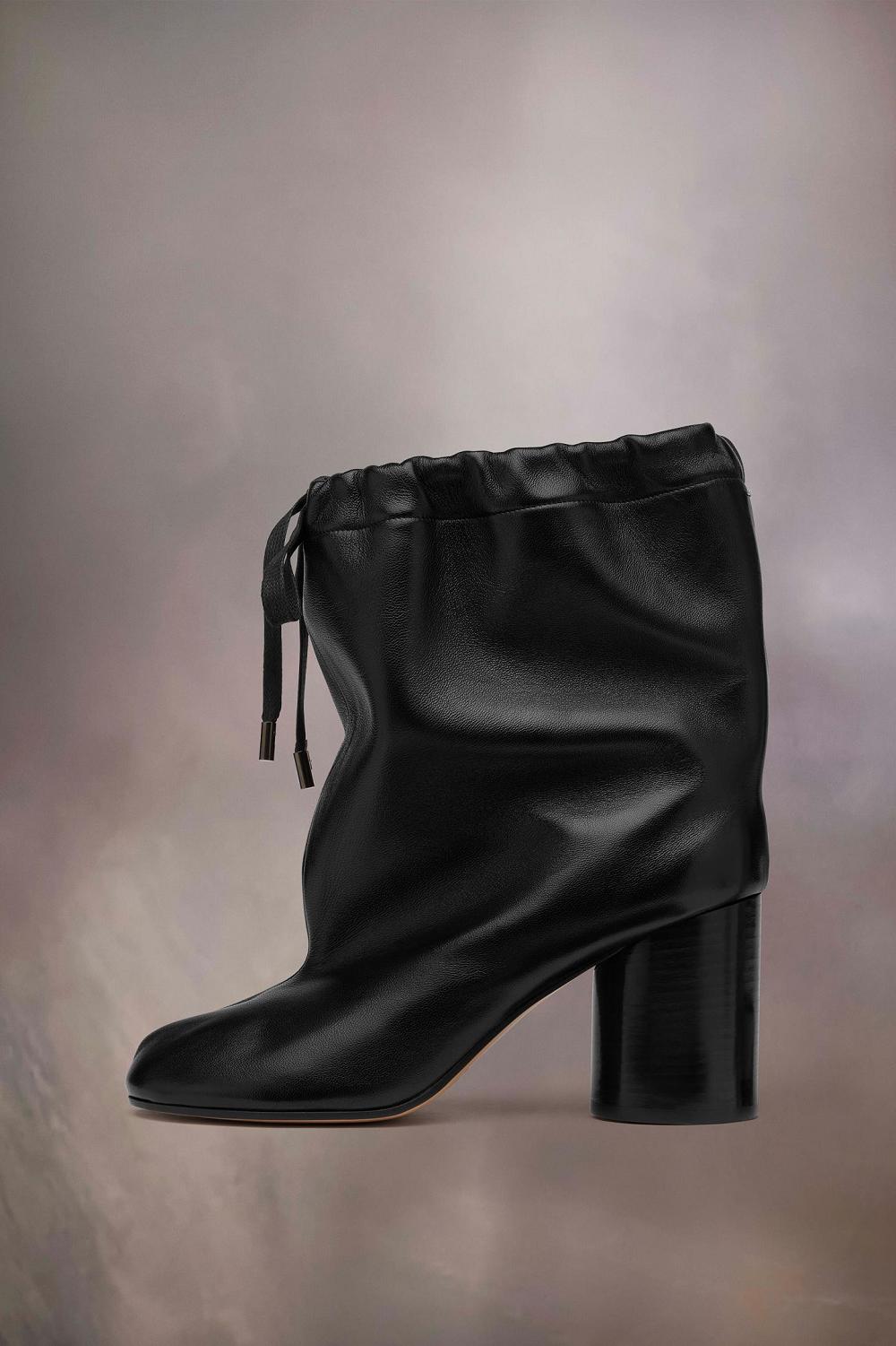 Soft Leather Drawstring Ankle Boots