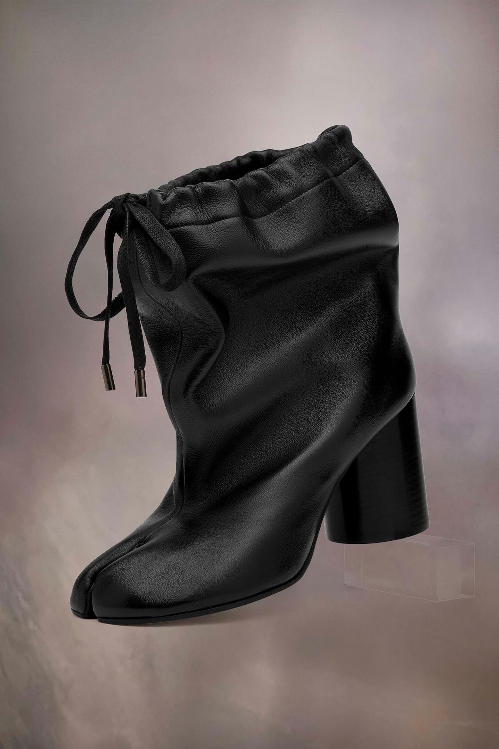 Soft Leather Drawstring Ankle Boots