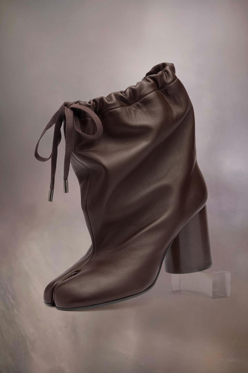 Soft Leather Drawstring Ankle Boots