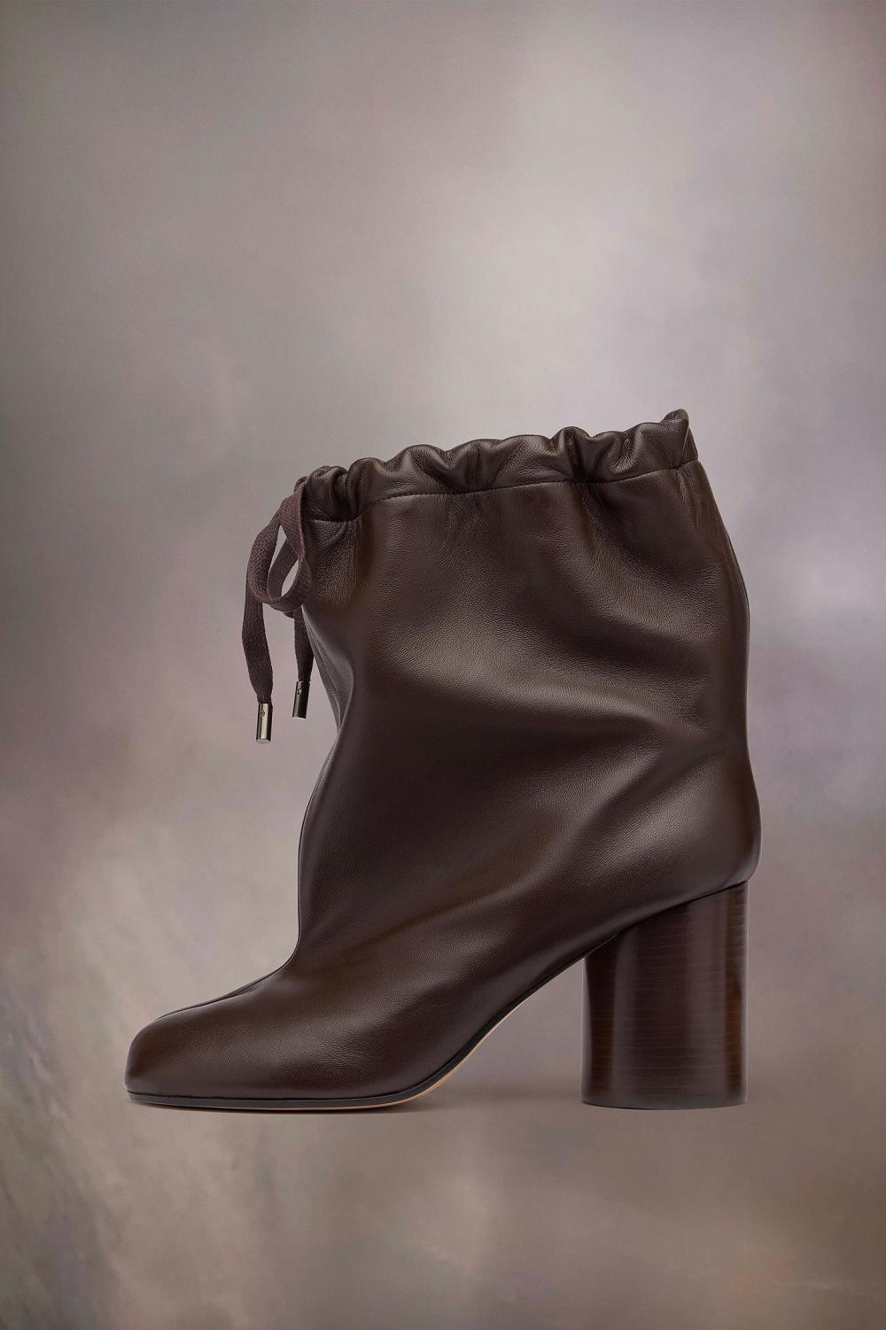 Soft Leather Drawstring Ankle Boots