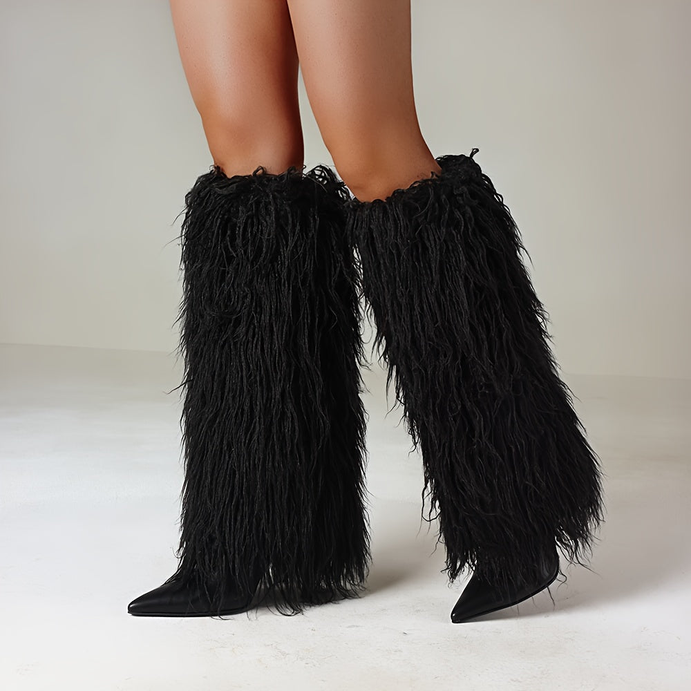 Solid Color Faux Fur Boots