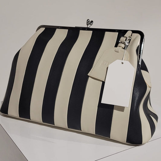 Embossed Premium Leather Kisslock Frame Bag