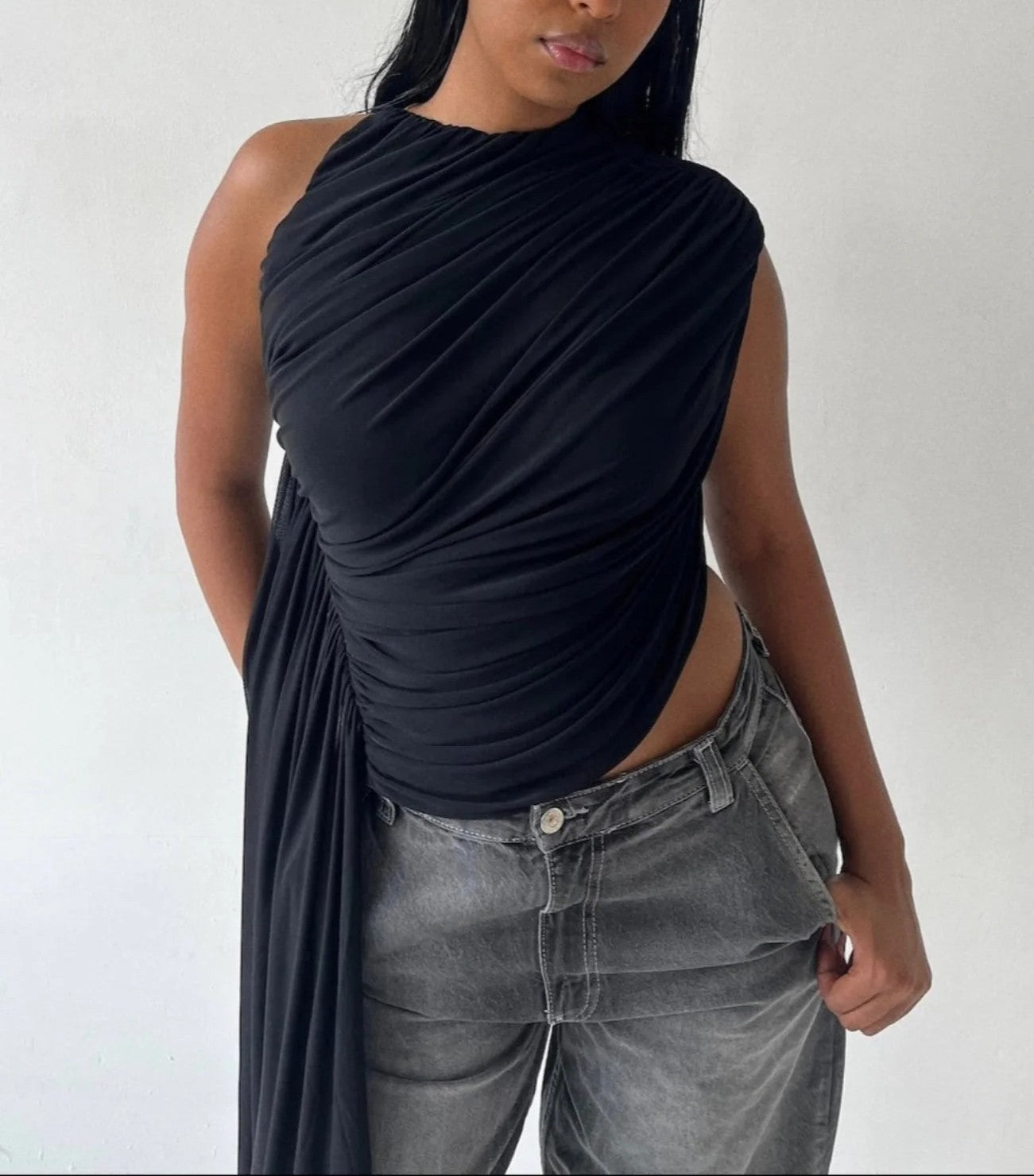 Asymmetric Pleated Stretch Top