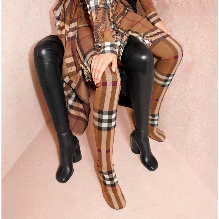 Brown Check Over-The-Knee Boots