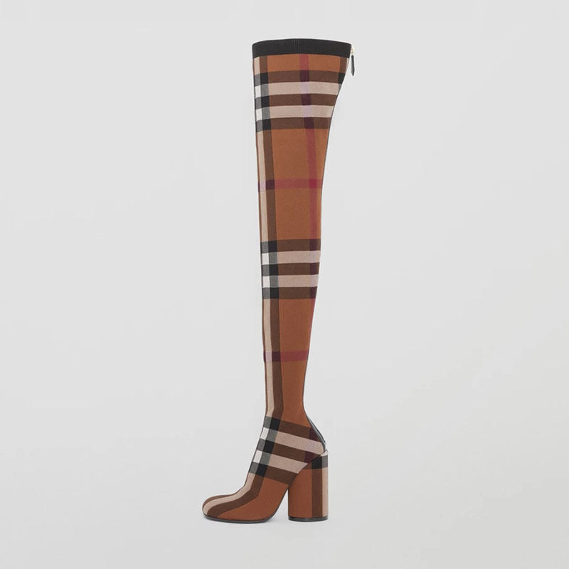 Brown Check Over-The-Knee Boots