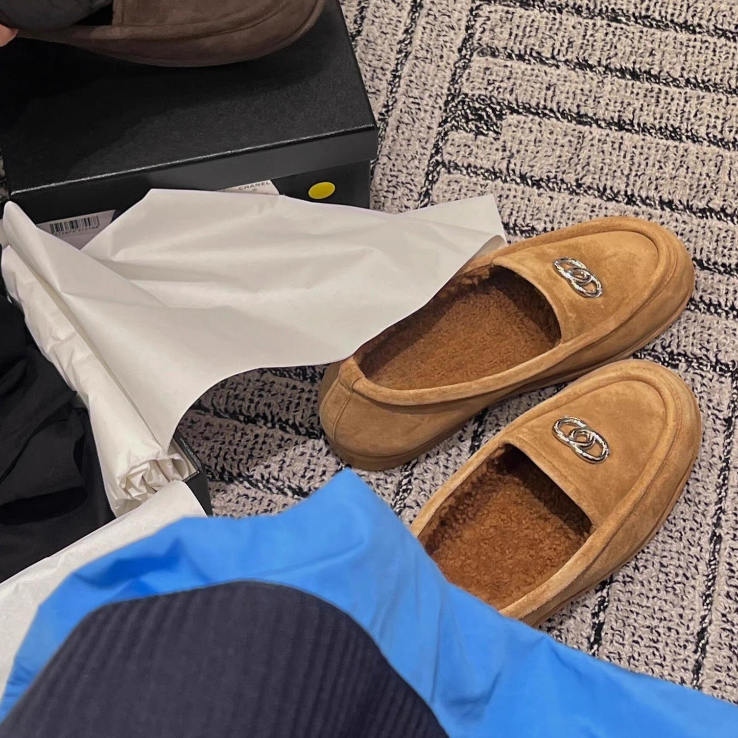 Shearling Lined Suede Calfskin CC Loafers