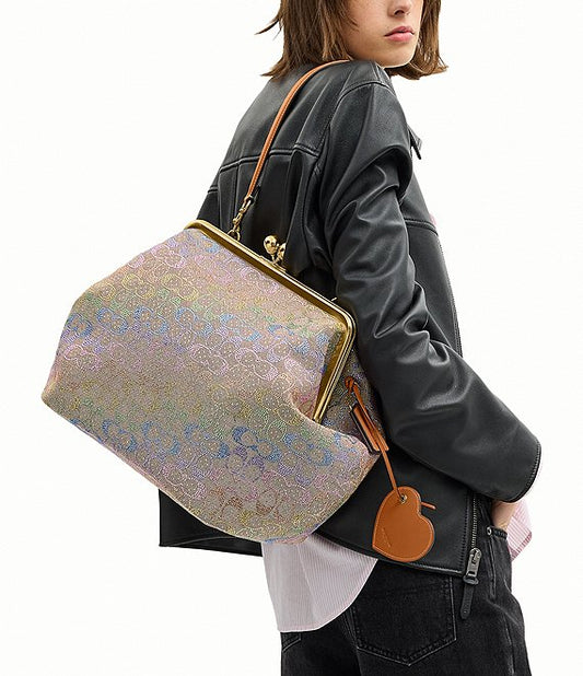 Large Kisslock Frame Bag In Crystal Signature Jacquard