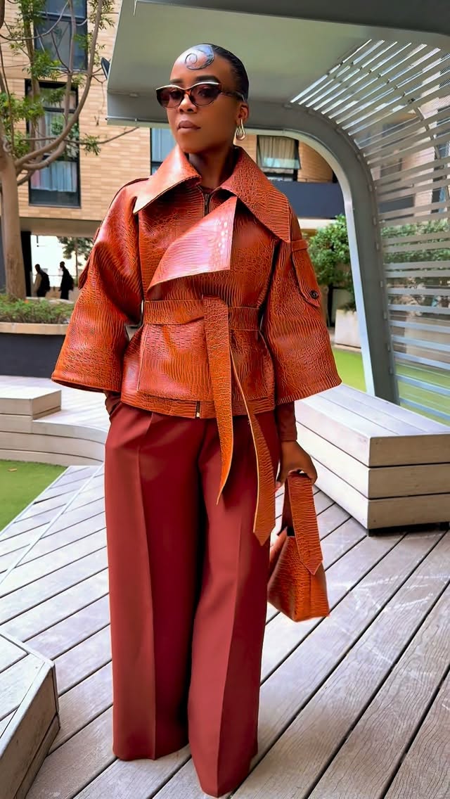 Leather-Effect Belted Jacket