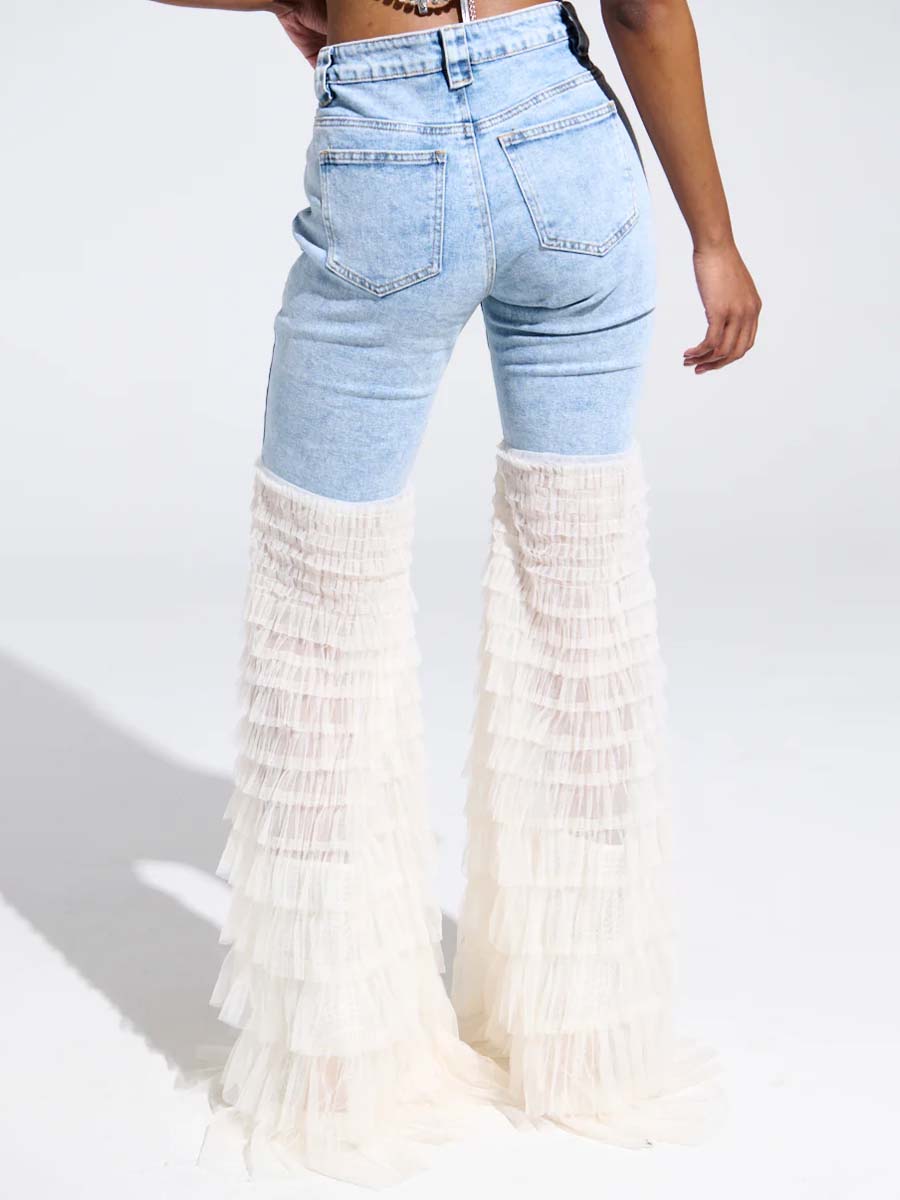 Ruffled Patchwork High Waist Jeans