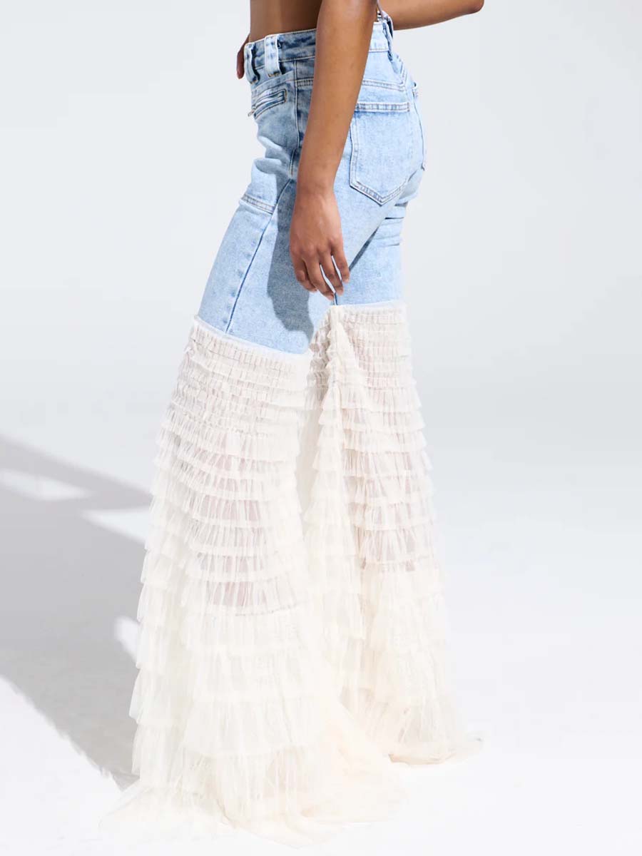 Ruffled Patchwork High Waist Jeans