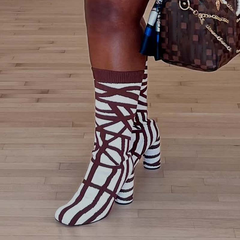 Stretchy Knit Mid Calf Boots