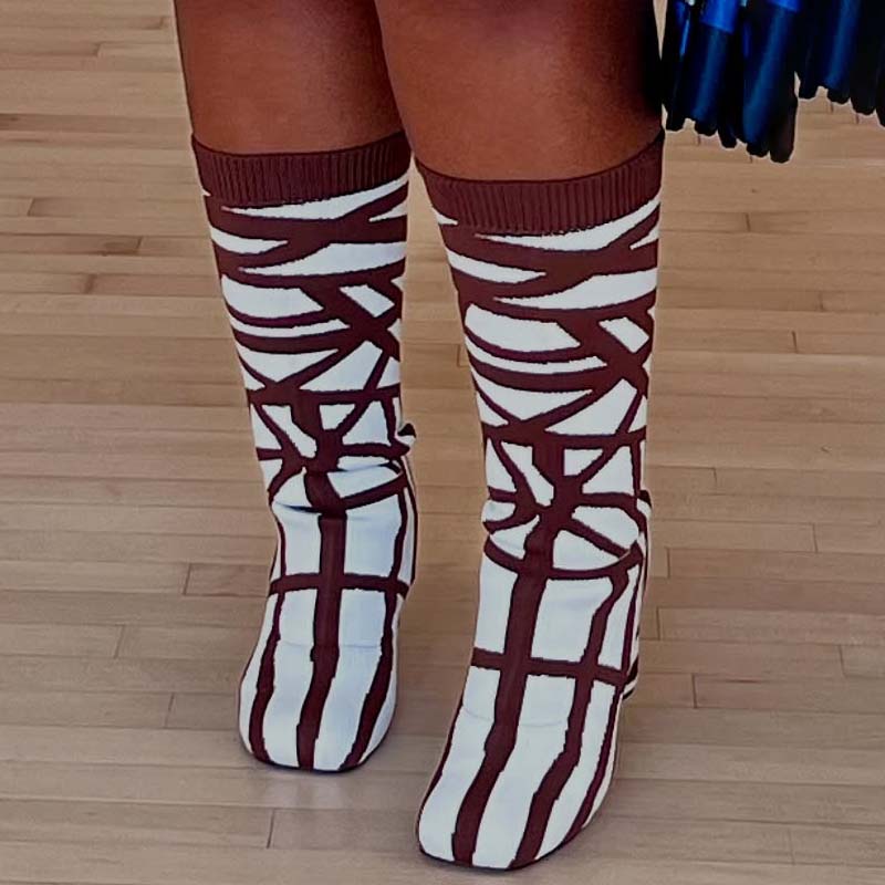Stretchy Knit Mid Calf Boots
