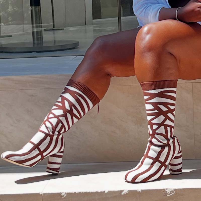 Stretchy Knit Mid Calf Boots