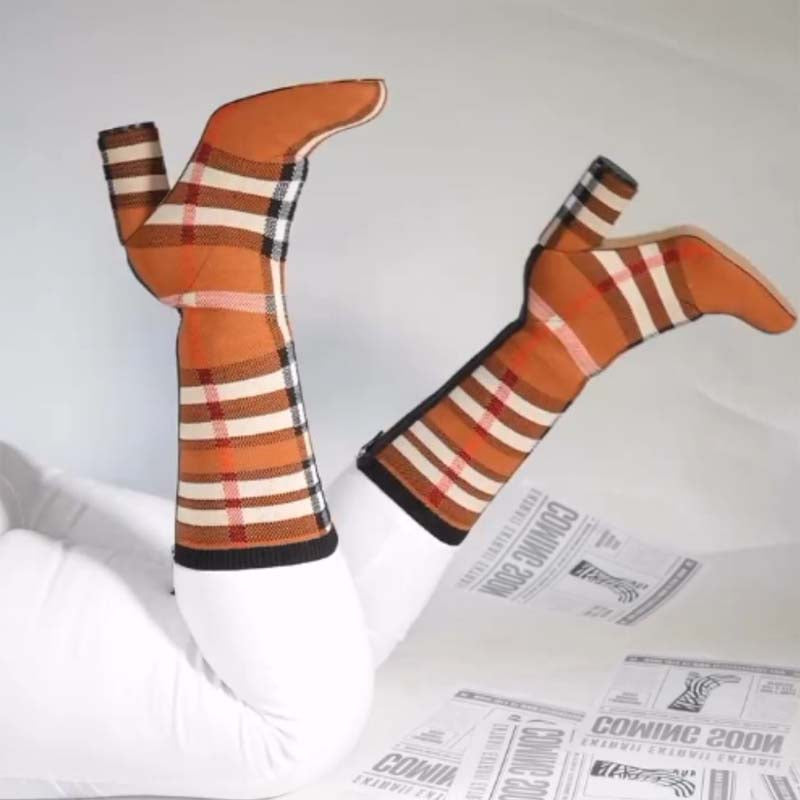 Stretchy Knit Mid Calf Boots