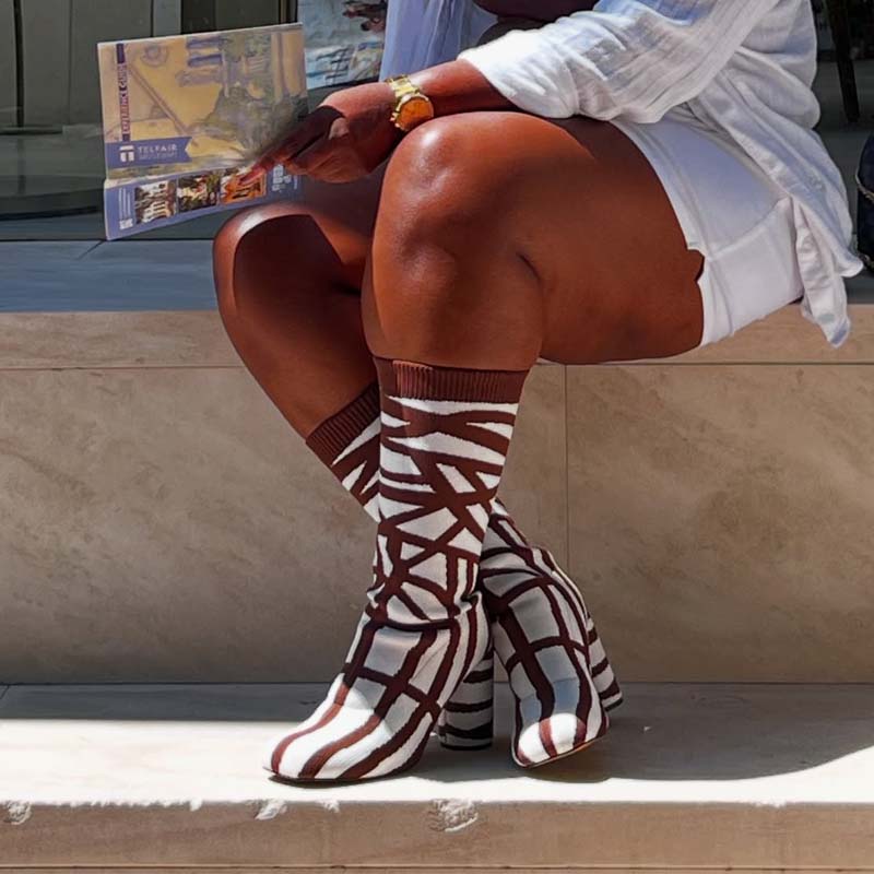 Stretchy Knit Mid Calf Boots