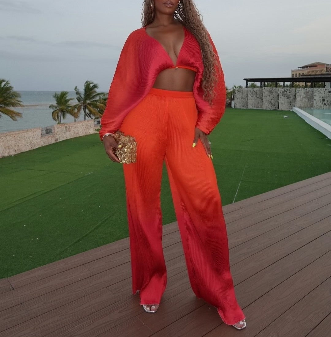 Crop Top and Pleated Pants 2-piece set